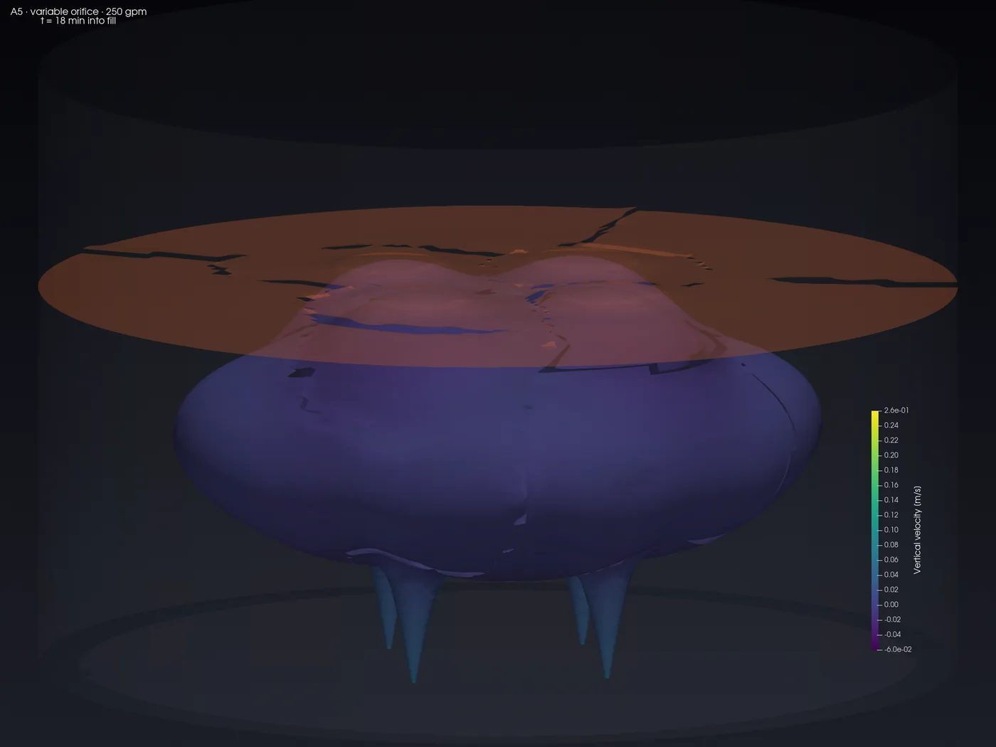 Three-dimensional view of A5 showing the jets reaching and spreading along the thermocline